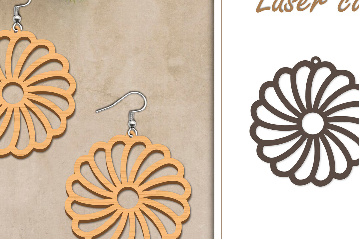 Intra απο ξύλο plywood  Χρώμα wenge 3mm-4mm πάχος - Σκουλαρίκια με λουλούδια Δίασταση 3x3 cm INTRAFABR-74511452