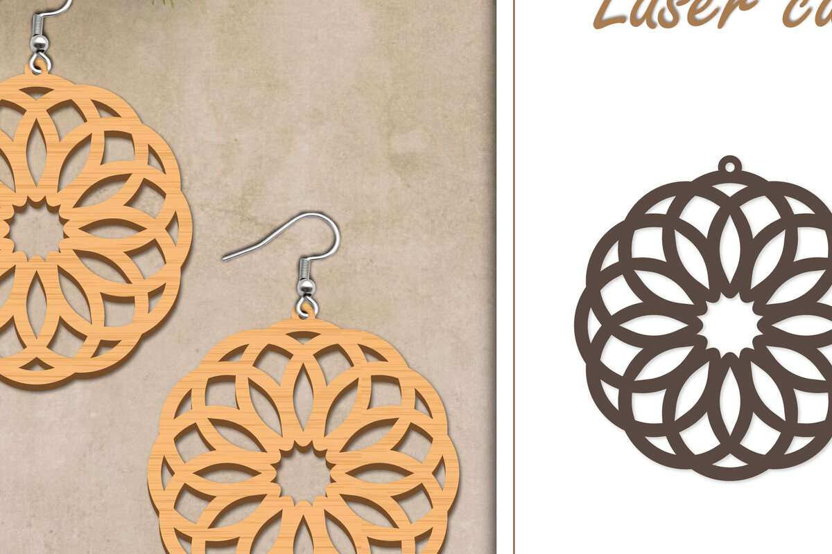 Intra απο ξύλο plywood  Χρώμα wenge 3mm-4mm πάχος - Σκουλαρίκια με λουλούδια Δίασταση 3x3 cm INTRAFABR-74729239