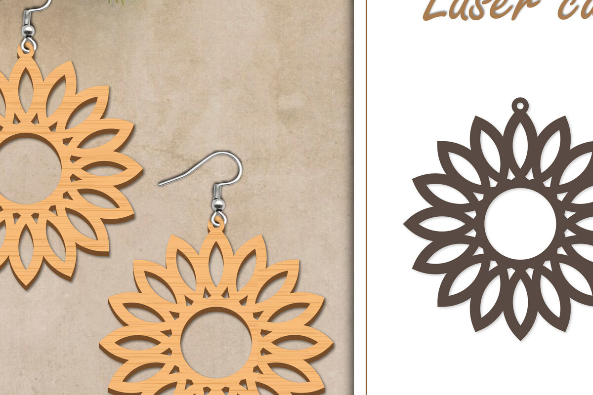 Intra απο ξύλο plywood  Χρώμα wenge 3mm-4mm πάχος - Σκουλαρίκια με λουλούδια Δίασταση 3x3 cm INTRAFABR-74729190