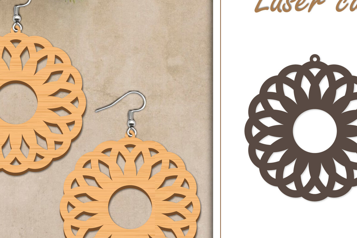 Intra απο ξύλο plywood  Χρώμα wenge 3mm-4mm πάχος - Σκουλαρίκια με λουλούδια Δίασταση 3x3 cm INTRAFABR-96278468