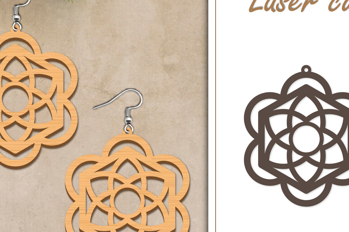 Intra απο ξύλο plywood  Χρώμα wenge 3mm-4mm πάχος - Σκουλαρίκια με λουλούδια Δίασταση 3x3 cm INTRAFABR-68677226