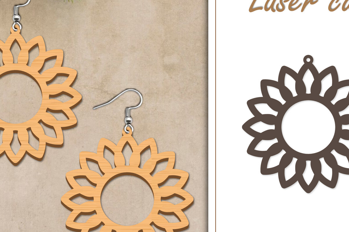 Intra απο ξύλο plywood  Χρώμα wenge 3mm-4mm πάχος - Σκουλαρίκια με λουλούδια Δίασταση 3x3 cm INTRAFABR-68676811