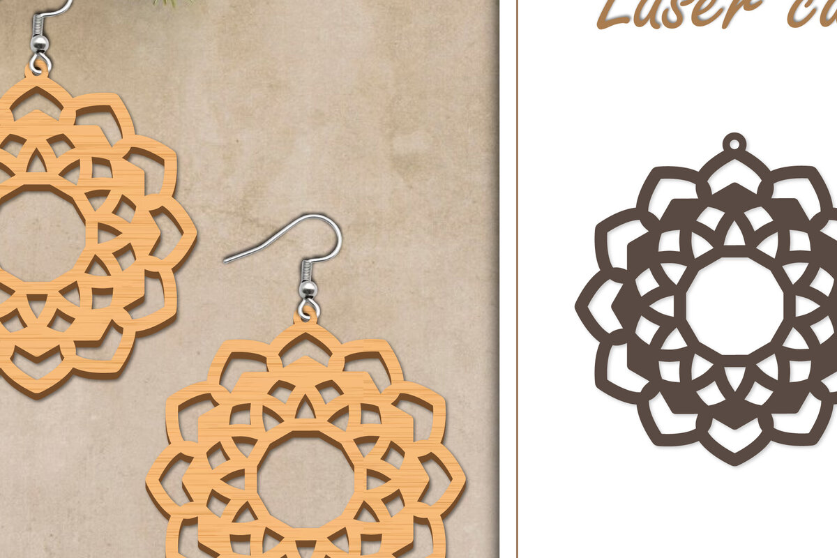 Intra απο ξύλο plywood  Χρώμα wenge 3mm-4mm πάχος - Σκουλαρίκια με λουλούδια Δίασταση 3x3 cm INTRAFABR-31683952