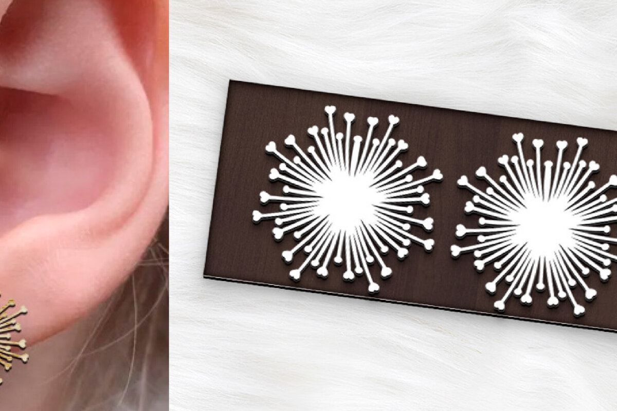 Intra απο ξύλο plywood  Χρώμα wenge 3mm-4mm πάχος - Σκουλαρίκια με λουλούδια . Σκουλαρίκια Boho Δίασταση 3x3 cm INTRAFABR-31896073