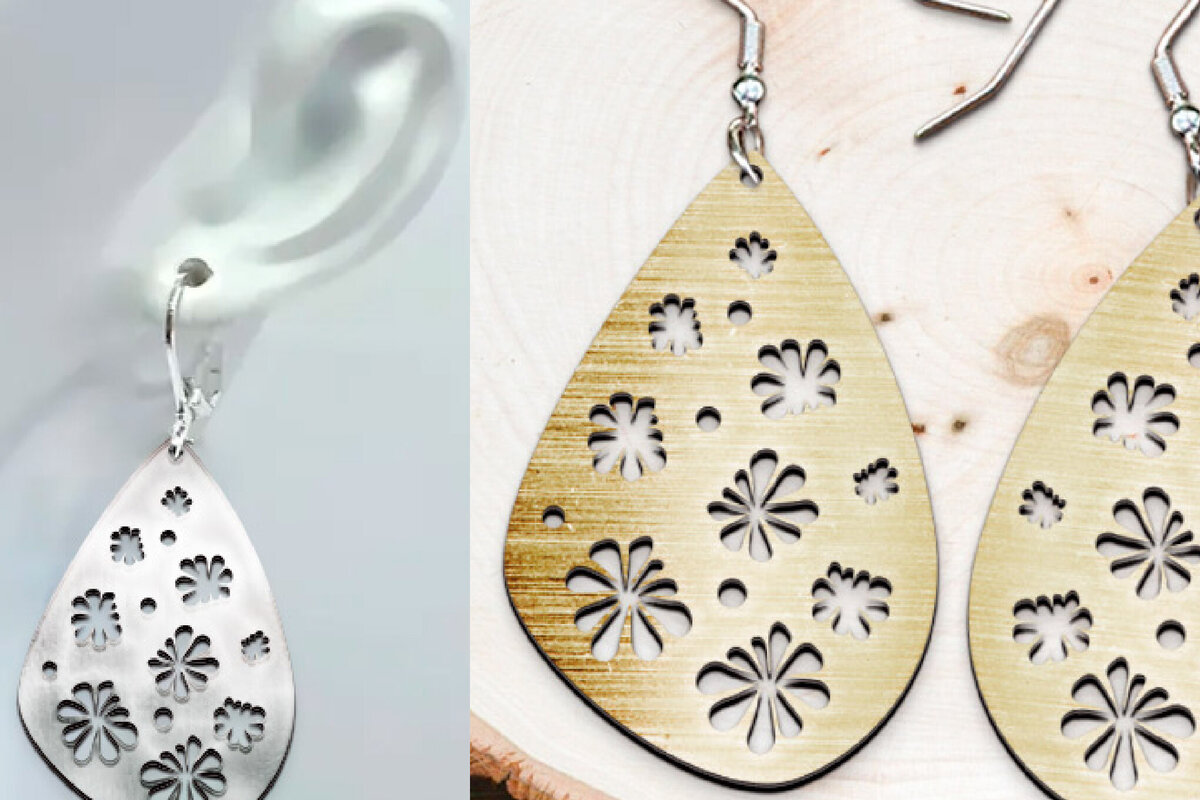 Intra απο ξύλο plywood  Χρώμα wenge 3mm-4mm πάχος - Σκουλαρίκια με λουλούδια . Σκουλαρίκια Boho Δίασταση 3x3 cm INTRAFABR-95216405