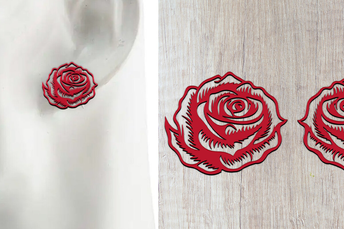 Intra απο ξύλο plywood  Χρώμα wenge 3mm-4mm πάχος - Σκουλαρίκια με λουλούδια . Σκουλαρίκια Boho Δίασταση 3x3 cm INTRAFABR-25007020