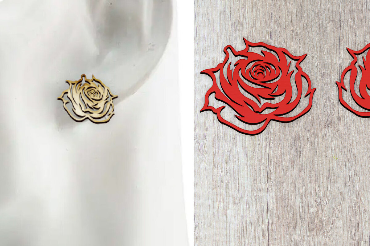 Intra απο ξύλο plywood  Χρώμα wenge 3mm-4mm πάχος - Σκουλαρίκια με λουλούδια . Σκουλαρίκια Boho Δίασταση 3x3 cm INTRAFABR-16929573