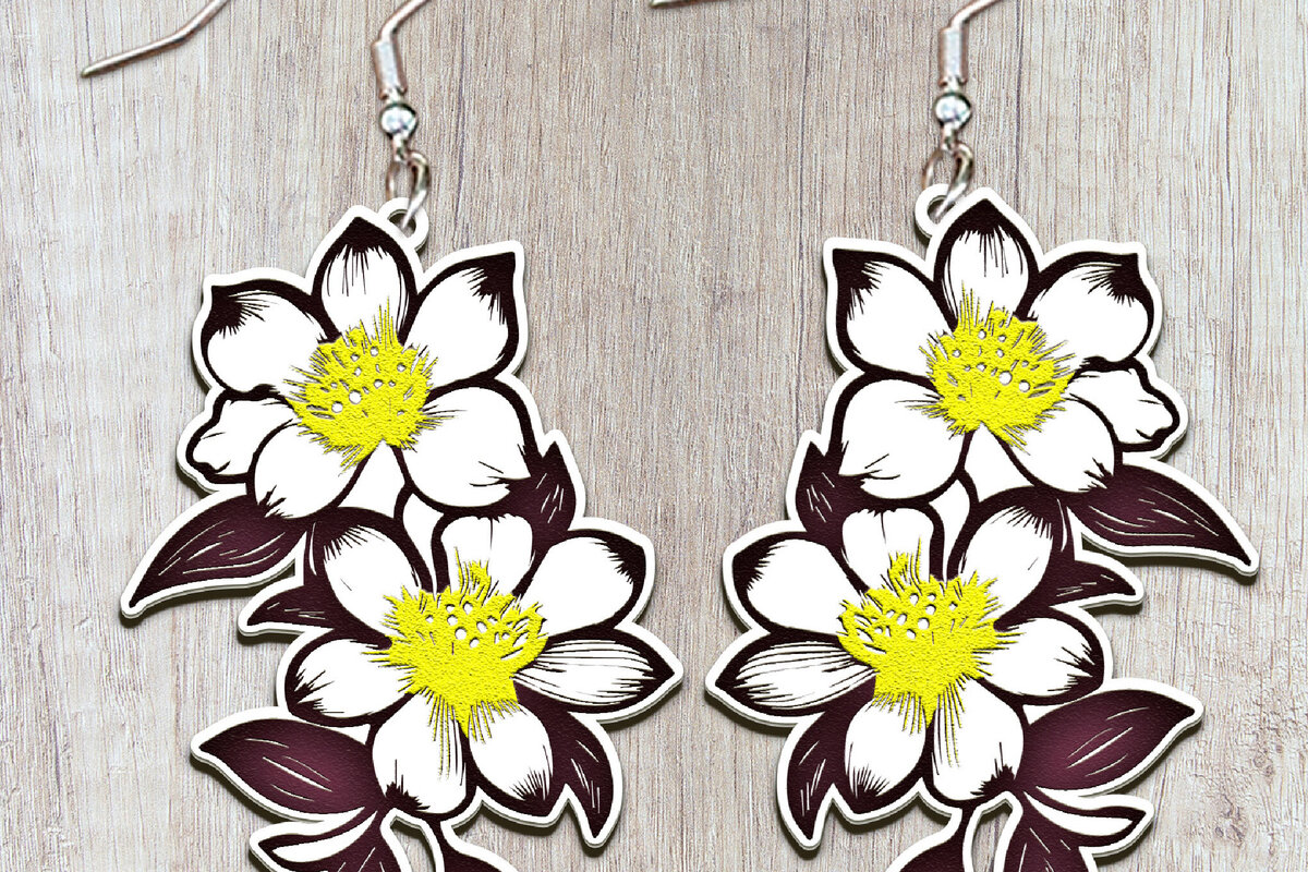 Intra απο ξύλο plywood  Χρώμα wenge 3mm-4mm πάχος - Σκουλαρίκια με λουλούδια . Σκουλαρίκια Boho Δίασταση 3x3 cm INTRAFABR-107489775