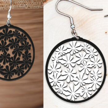 Intra απο ξύλο plywood  Χρώμα wenge 3mm-4mm πάχος - Σκουλαρίκια με λουλούδια . Σκουλαρίκια Boho Δίασταση 3x3 cm INTRAFABR-118427109 - Image 1