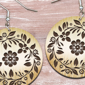 Intra απο ξύλο plywood Χρώμα wenge 3mm-4mm πάχος - Σκουλαρίκια με λουλούδια . Σκουλαρίκια Boho Δίασταση 3x3 cm INTRAFABR-118427046 - Image 1