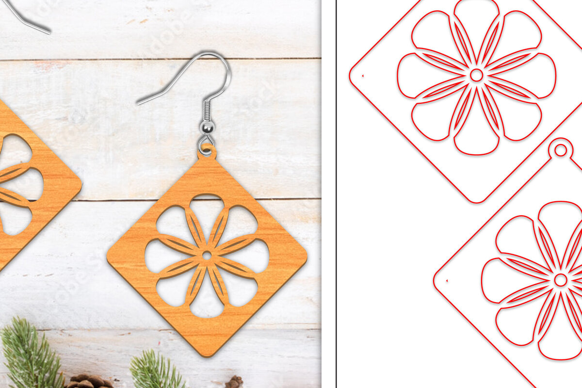 Intra απο ξύλο plywood  Χρώμα wenge 3mm-4mm πάχος - Σκουλαρίκια λουλουδιών | Σκουλαρίκια Δίασταση 3x3 cm INTRAFABR-61811110