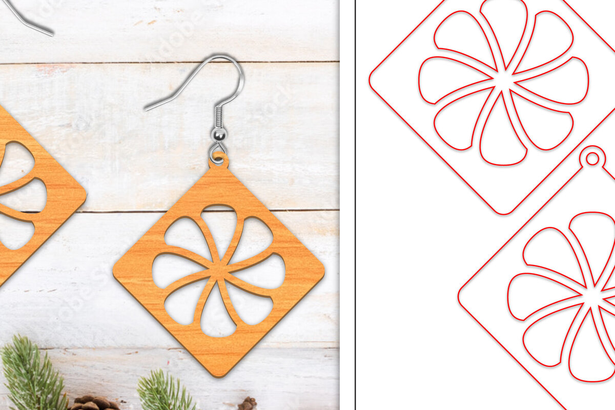 Intra απο ξύλο plywood  Χρώμα wenge 3mm-4mm πάχος - Σκουλαρίκια λουλουδιών | Σκουλαρίκια Δίασταση 3x3 cm INTRAFABR-61811151