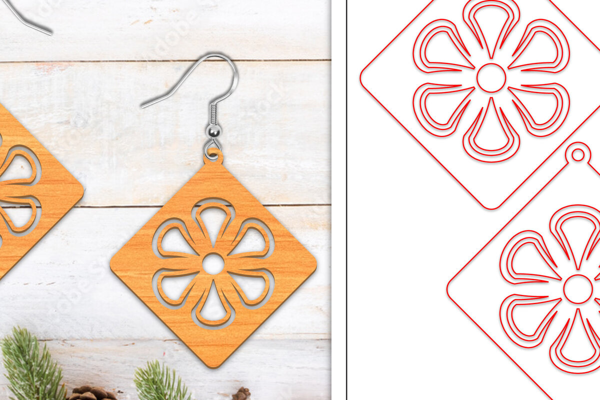 Intra απο ξύλο plywood  Χρώμα wenge 3mm-4mm πάχος - Σκουλαρίκια λουλουδιών | Σκουλαρίκια Δίασταση 3x3 cm INTRAFABR-121402285