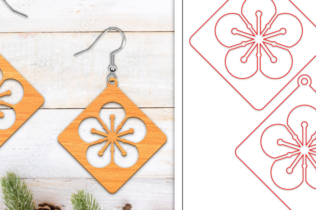 Intra απο ξύλο plywood  Χρώμα wenge 3mm-4mm πάχος - Σκουλαρίκια λουλουδιών | Σκουλαρίκια Δίασταση 3x3 cm INTRAFABR-29288087