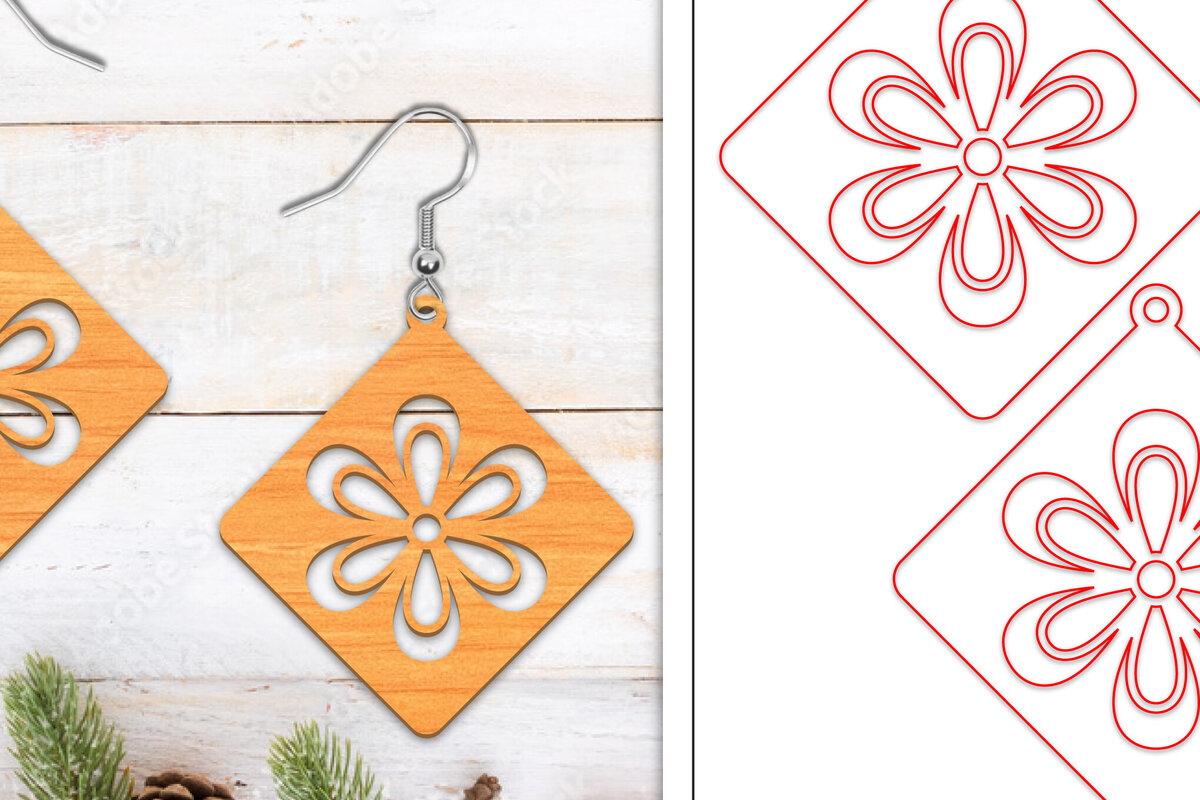 Intra απο ξύλο plywood  Χρώμα wenge 3mm-4mm πάχος - Σκουλαρίκια λουλουδιών | Σκουλαρίκια Δίασταση 3x3 cm INTRAFABR-26351881