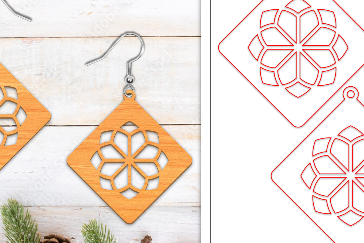 Intra απο ξύλο plywood  Χρώμα wenge 3mm-4mm πάχος - Σκουλαρίκια λουλουδιών | Σκουλαρίκια Δίασταση 3x3 cm INTRAFABR-102952098