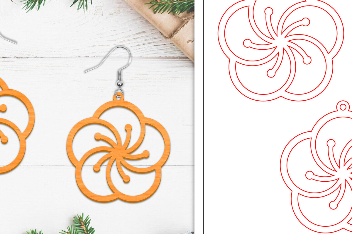 Intra απο ξύλο plywood  Χρώμα wenge 3mm-4mm πάχος - Σκουλαρίκια λουλουδιών | Σκουλαρίκια Δίασταση 3x3 cm INTRAFABR-102952195