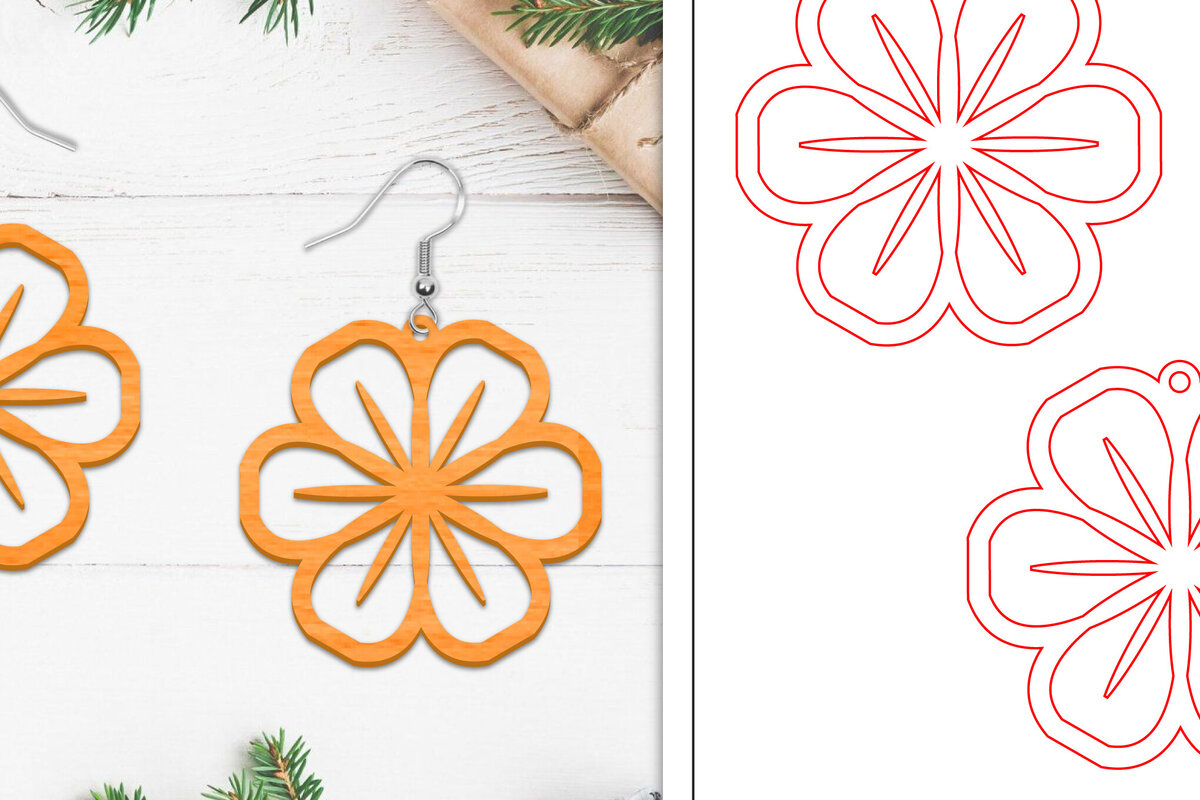 Intra απο ξύλο plywood  Χρώμα wenge 3mm-4mm πάχος - Σκουλαρίκια λουλουδιών | Σκουλαρίκια Δίασταση 3x3 cm INTRAFABR-102952309