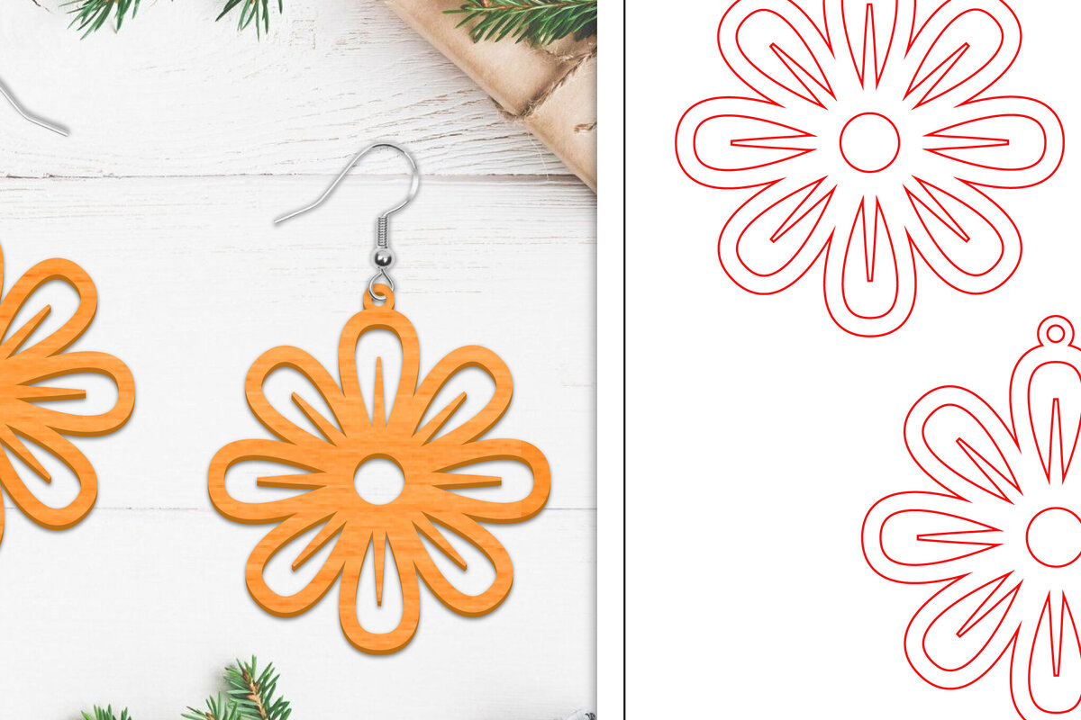 Intra απο ξύλο plywood  Χρώμα wenge 3mm-4mm πάχος - Σκουλαρίκια λουλουδιών | Σκουλαρίκια Δίασταση 3x3 cm INTRAFABR-102952664