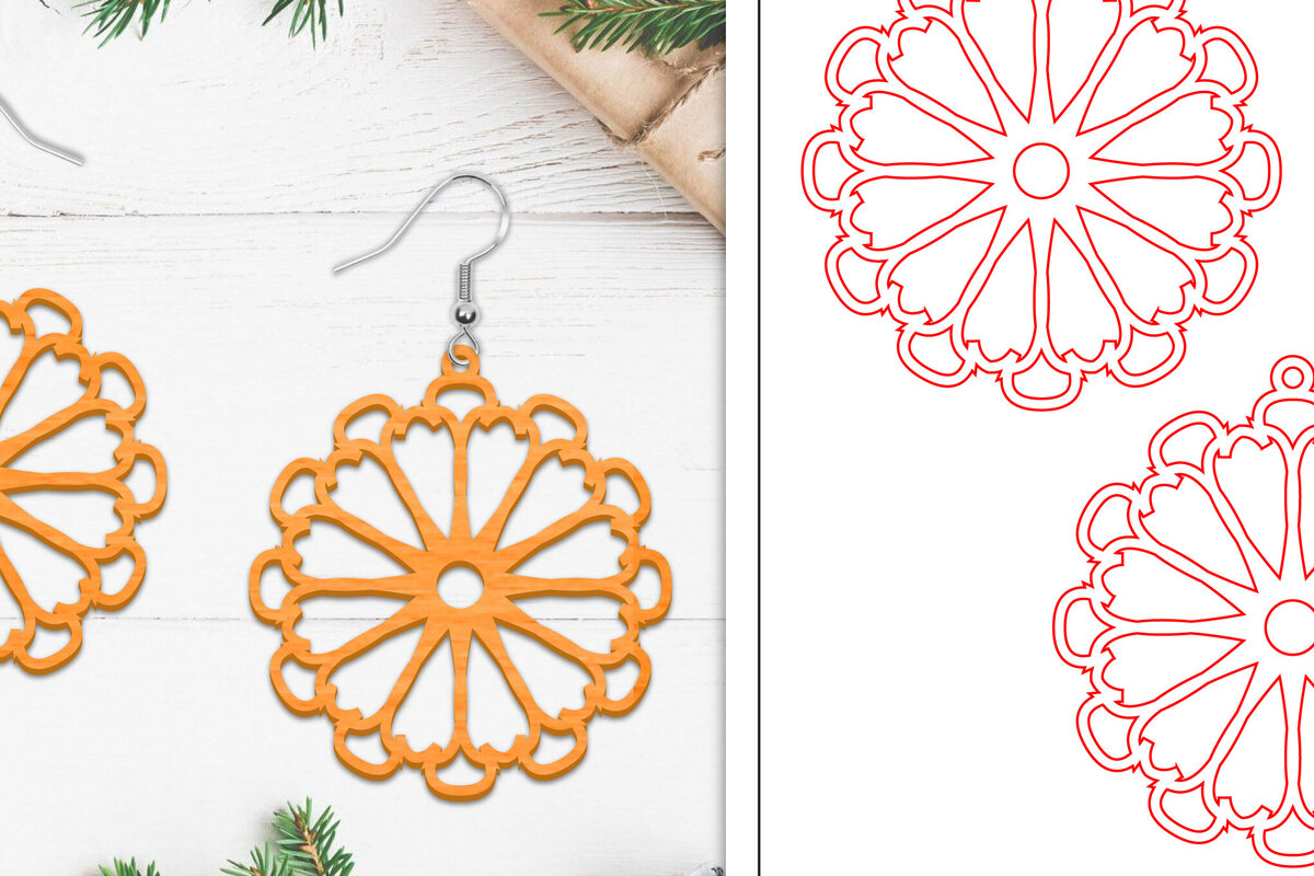 Intra απο ξύλο plywood  Χρώμα wenge 3mm-4mm πάχος - Σκουλαρίκια λουλουδιών | Σκουλαρίκια Δίασταση 3x3 cm INTRAFABR-102951880