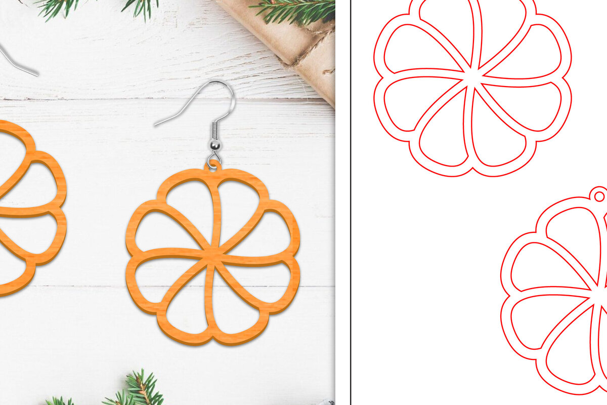 Intra απο ξύλο plywood  Χρώμα wenge 3mm-4mm πάχος - Σκουλαρίκια λουλουδιών | Σκουλαρίκια Δίασταση 3x3 cm INTRAFABR-102951969