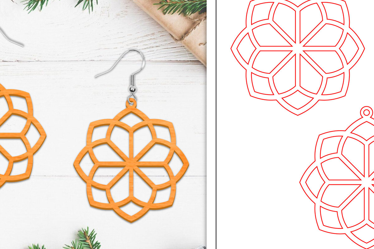 Intra απο ξύλο plywood  Χρώμα wenge 3mm-4mm πάχος - Σκουλαρίκια λουλουδιών | Σκουλαρίκια Δίασταση 3x3 cm INTRAFABR-102677541