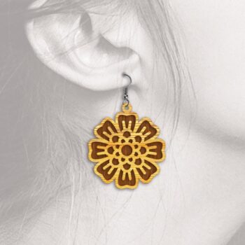 Intra απο ξύλο plywood Χρώμα wenge 3mm-4mm πάχος - Σκουλαρίκια λουλουδιών - με λέιζερ Δίασταση 3x3 cm INTRAFABR-72981475 - Image 8