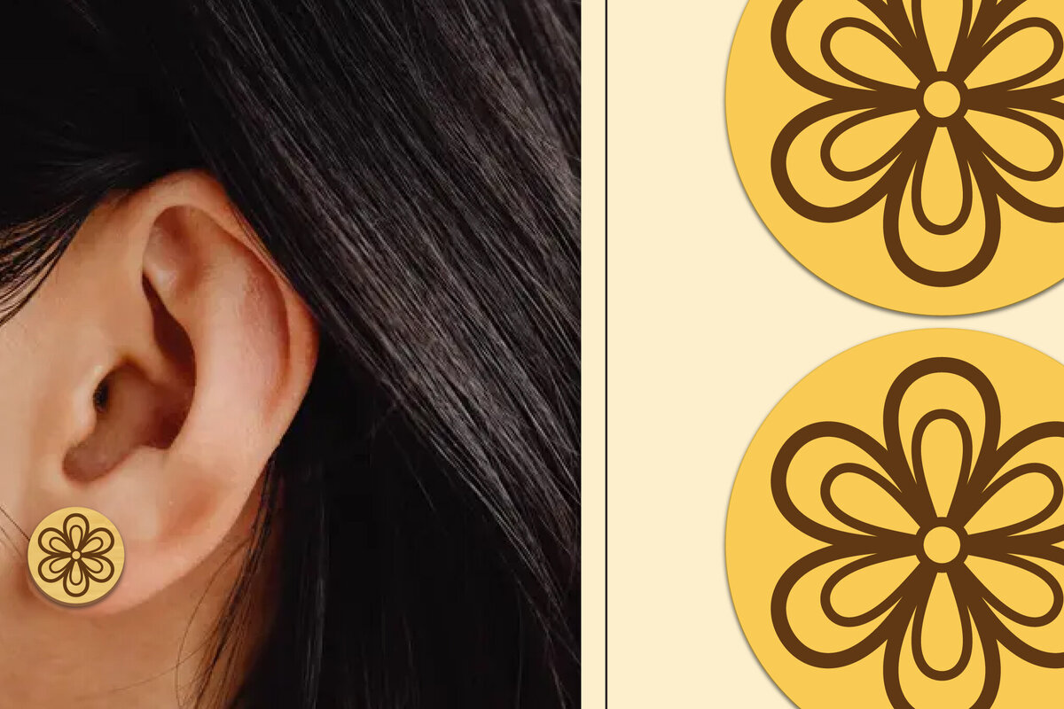 Intra απο ξύλο plywood  Χρώμα wenge 3mm-4mm πάχος - Σκουλαρίκια λουλουδιών Μαγνήτης κοπής με λέιζερ Δίασταση 3x3 cm INTRAFABR-103396416