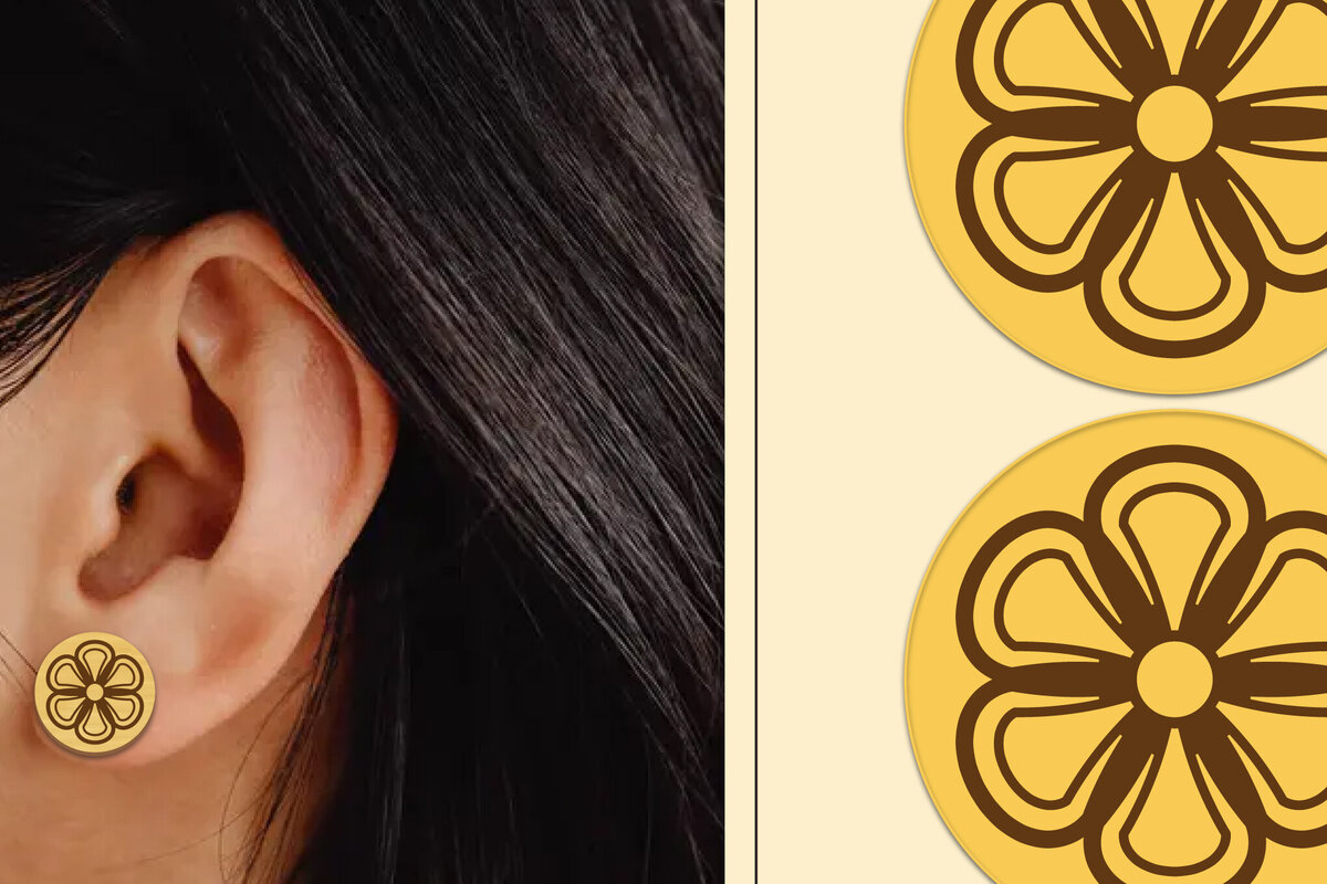 Intra απο ξύλο plywood  Χρώμα wenge 3mm-4mm πάχος - Σκουλαρίκια λουλουδιών Μαγνήτης κοπής με λέιζερ Δίασταση 3x3 cm INTRAFABR-103396489