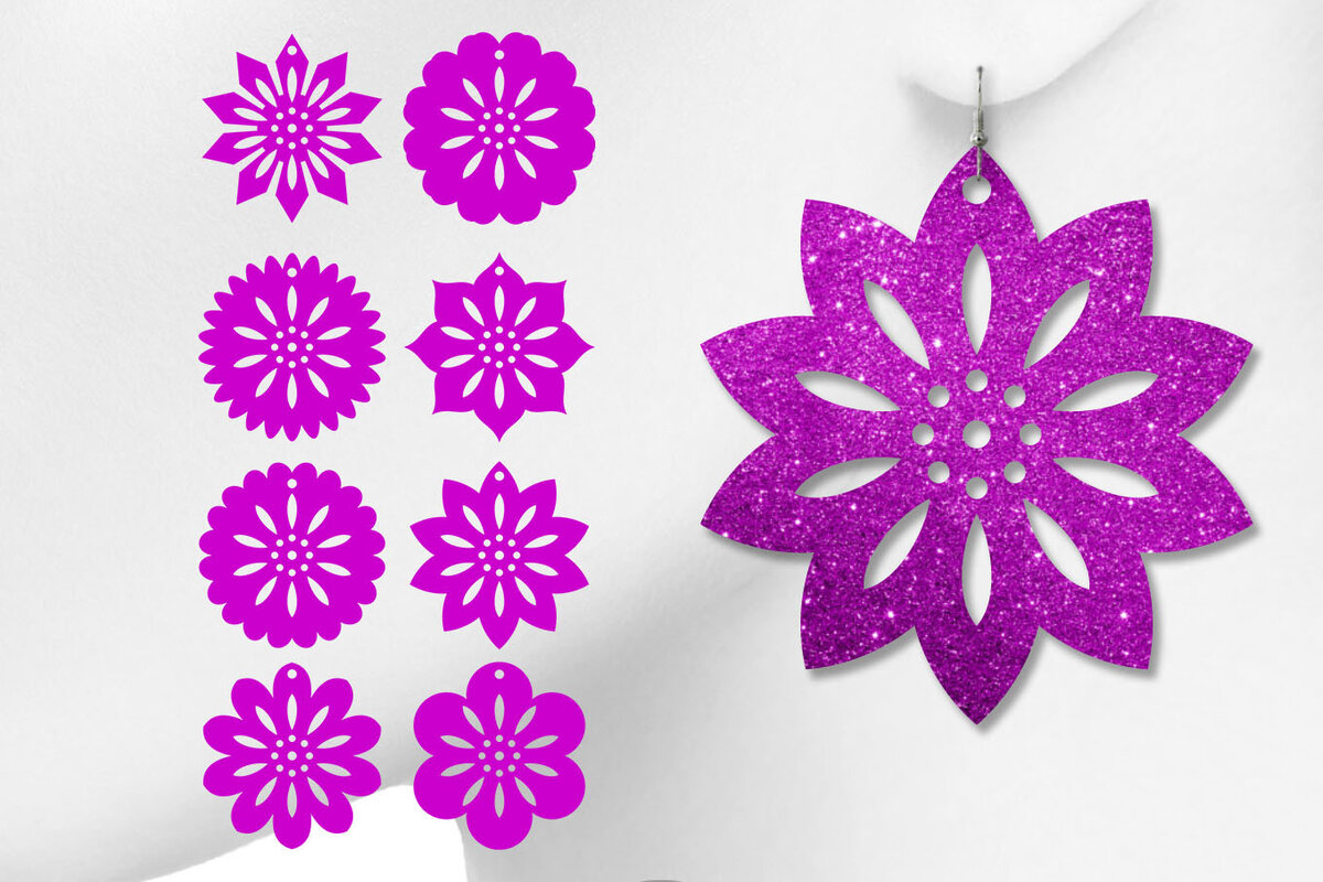 Intra απο ξύλο plywood  Χρώμα wenge 3mm-4mm πάχος - Σκουλαρίκια λουλουδιών , Αρχεία Laser Δίασταση 3x3 cm INTRAFABR-103396847