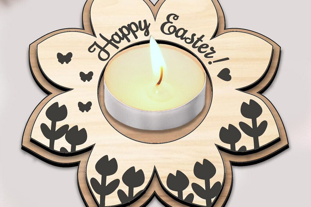 Intra απο ξύλο plywood  Χρώμα wenge 3mm-4mm πάχος - Λουλούδι Πασχαλινό Τσάι Λαμπροθήκη Δίασταση 15x15 cm INTRAFABR-103397146