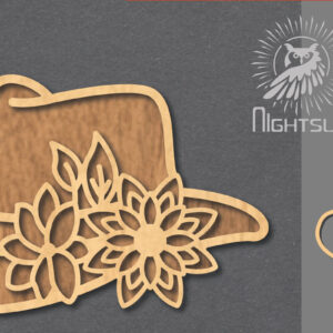 Intra απο ξύλο plywood  Χρώμα wenge 3mm-4mm πάχος - Διακόσμηση με κομμένο λέιζερ καπέλο λουλουδιών 3 Δίασταση 20x20 cm INTRAFABR-103844003