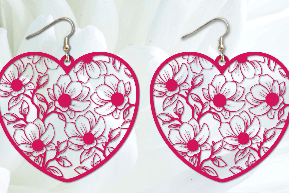 Intra απο ξύλο plywood  Χρώμα wenge 3mm-4mm πάχος - Σκουλαρίκια λουλουδιών καρδιών κοπής με λέιζερ Δίασταση 3x3 cm INTRAFABR-103843462