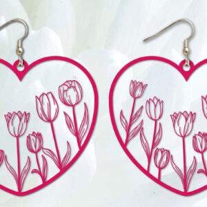 Intra απο ξύλο plywood  Χρώμα wenge 3mm-4mm πάχος - Σκουλαρίκια λουλουδιών καρδιών κοπής με λέιζερ Δίασταση 3x3 cm INTRAFABR-103843515