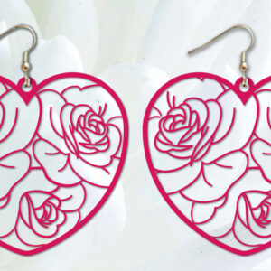 Intra απο ξύλο plywood  Χρώμα wenge 3mm-4mm πάχος - Σκουλαρίκια λουλουδιών καρδιών κοπής με λέιζερ Δίασταση 3x3 cm INTRAFABR-103843379