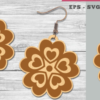 Intra απο ξύλο plywood Χρώμα wenge 3mm-4mm πάχος - Σκουλαρίκια κομμένα με λέιζερ Flower Heart Δίασταση 3x3 cm INTRAFABR-7341823 - Image 1