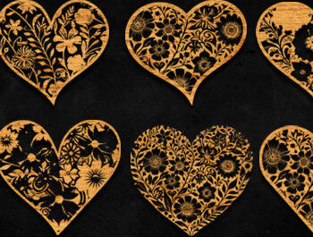 Intra απο ξύλο plywood  Χρώμα wenge 3mm-4mm πάχος - Πακέτο υ κομμένων καρδιών λουλουδιών Δίασταση 20x20 cm INTRAFABR-76990808 - Image 1