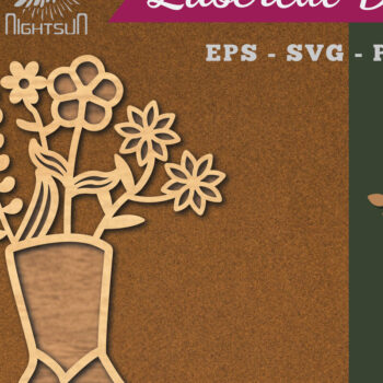 Intra απο ξύλο plywood  Χρώμα wenge 3mm-4mm πάχος - Λουλούδι σε μπότες Διακόσμηση με 1 Δίασταση 20x20 cm INTRAFABR-9256557 - Image 1