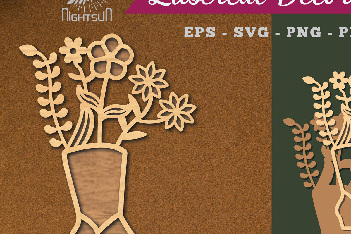 Intra απο ξύλο plywood  Χρώμα wenge 3mm-4mm πάχος - Λουλούδι σε μπότες Διακόσμηση με 1 Δίασταση 20x20 cm INTRAFABR-9256557