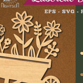 Intra απο ξύλο plywood Χρώμα wenge 3mm-4mm πάχος - Λουλούδι στο καλάθι Διακόσμηση κομμένη με λέιζερ 1 Δίασταση 20x20 cm INTRAFABR-120635971 - Image 1