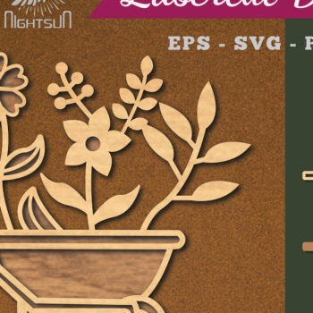 Intra απο ξύλο plywood Χρώμα wenge 3mm-4mm πάχος - Λουλούδι στο καλάθι Διακόσμηση κομμένη με λέιζερ 2 Δίασταση 20x20 cm INTRAFABR-37283231 - Image 1