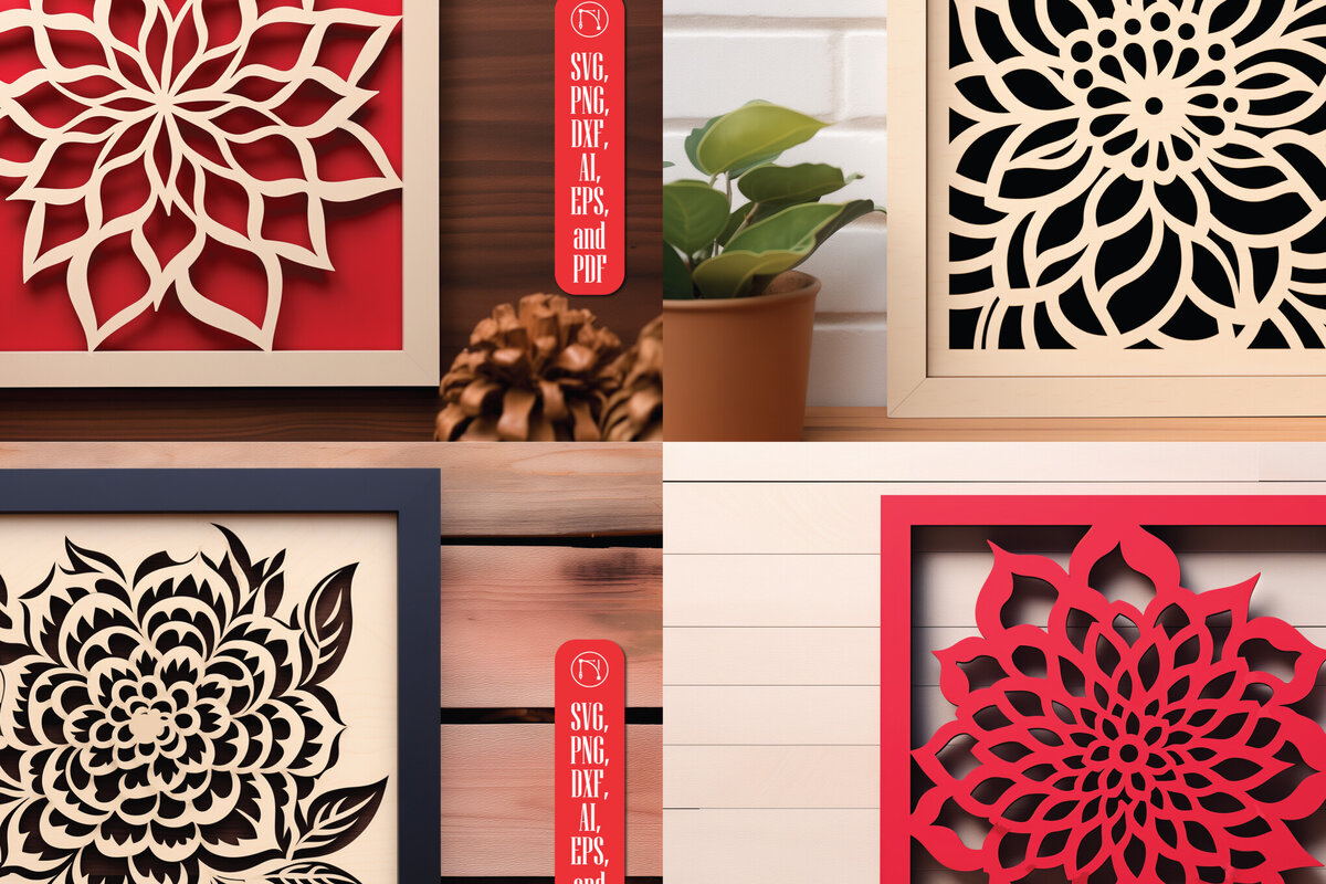 Intra απο ξύλο plywood  Χρώμα wenge 3mm-4mm πάχος - Λουλούδι σε πλαίσιο Διακόσμηση τοίχου Πακέτο Δίασταση 4x4 cm INTRAFABR-37387144