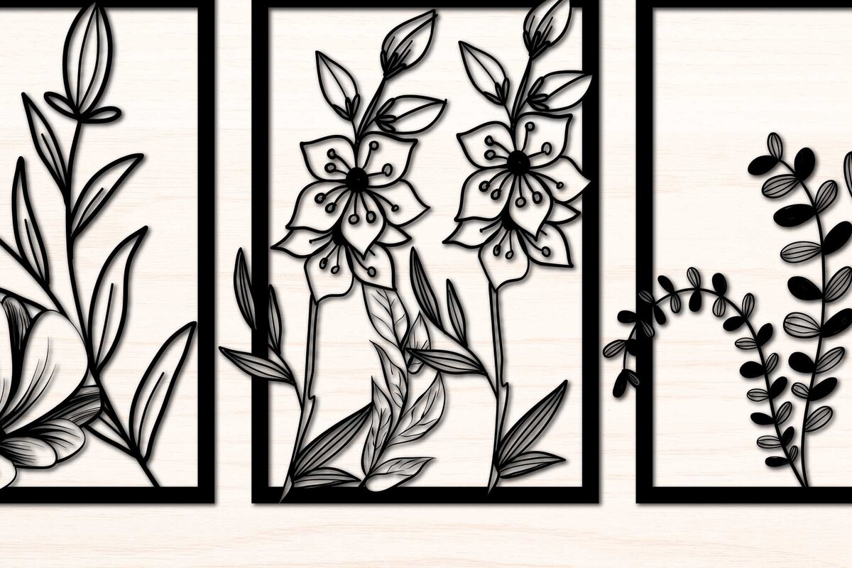 Intra απο ξύλο plywood  Χρώμα wenge 3mm-4mm πάχος - Λουλούδι σε πλαίσιο Διακόσμηση τοίχου Lasercut Δίασταση 20x25 cm INTRAFABR-37387158