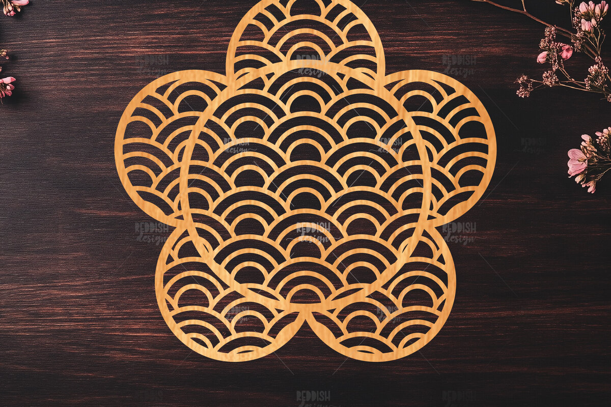 Intra απο ξύλο plywood  Χρώμα wenge 3mm-4mm πάχος - Πάνελ κοπής λέιζερ λουλουδιών ιαπωνικών κυμάτων Δίασταση 20x20 cm INTRAFABR-37398063