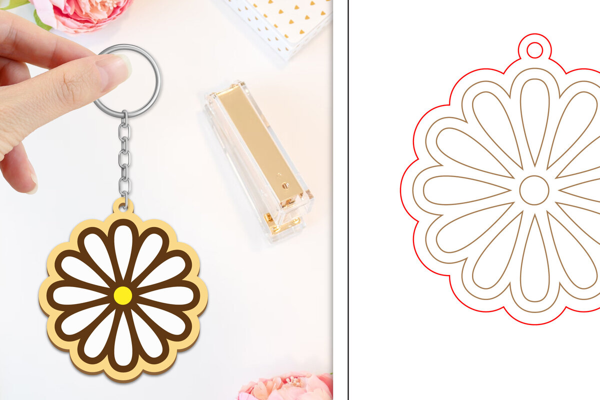 Intra απο ξύλο plywood  Χρώμα wenge 3mm-4mm πάχος - Μπρελόκ Λουλούδι Κοπή Laser | Μπρελόκ Δίασταση 4x4 cm INTRAFABR-36544332