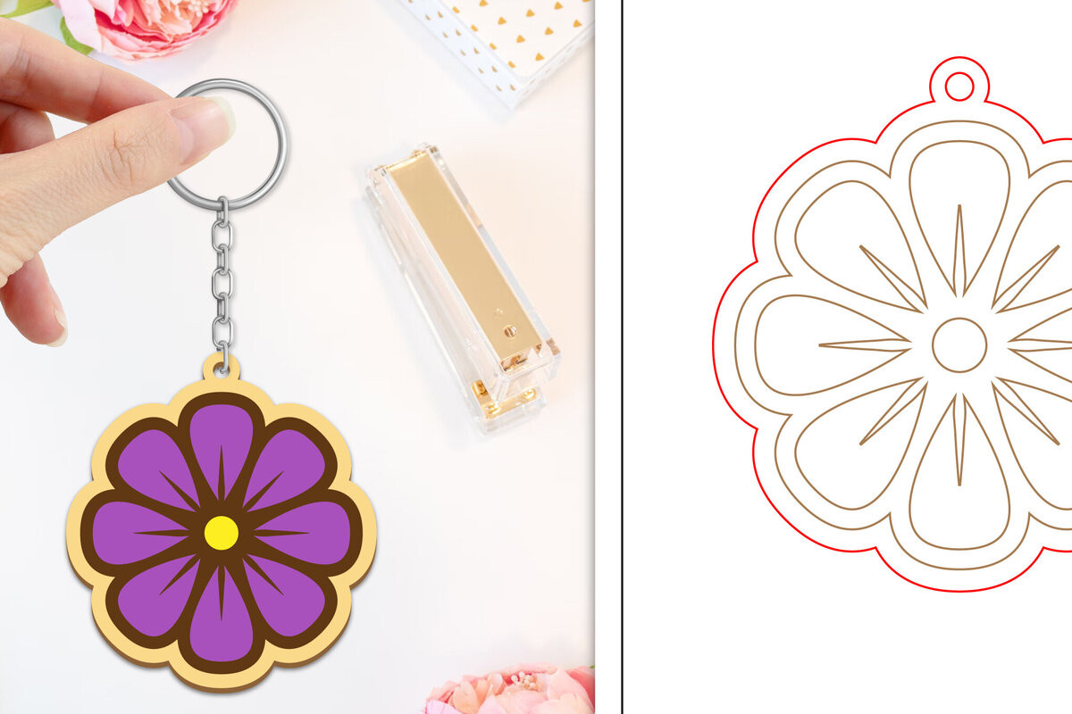 Intra απο ξύλο plywood  Χρώμα wenge 3mm-4mm πάχος - Μπρελόκ Λουλούδι Κοπή Laser | Μπρελόκ Δίασταση 4x4 cm INTRAFABR-37283198