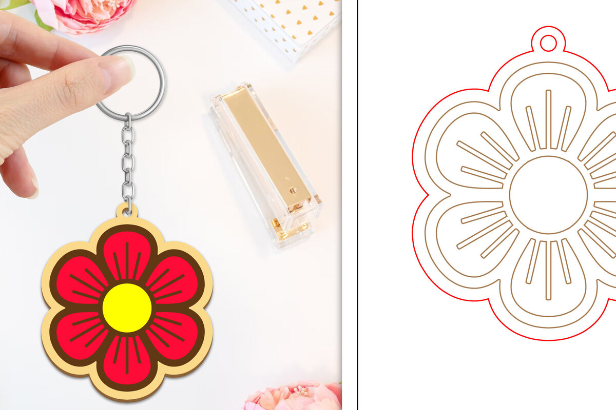 Intra απο ξύλο plywood  Χρώμα wenge 3mm-4mm πάχος - Μπρελόκ Λουλούδι Κοπή Laser | Μπρελόκ Δίασταση 4x4 cm INTRAFABR-100476573