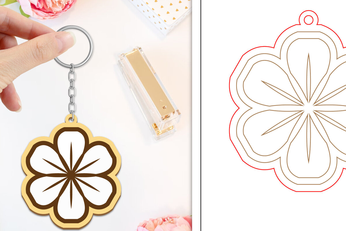 Intra απο ξύλο plywood  Χρώμα wenge 3mm-4mm πάχος - Μπρελόκ Λουλούδι Κοπή Laser | Μπρελόκ Δίασταση 4x4 cm INTRAFABR-13357653