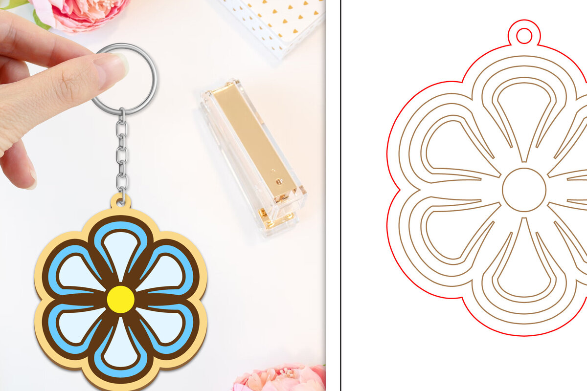 Intra απο ξύλο plywood  Χρώμα wenge 3mm-4mm πάχος - Μπρελόκ Λουλούδι Κοπή Laser | Μπρελόκ Δίασταση 4x4 cm INTRAFABR-38078690