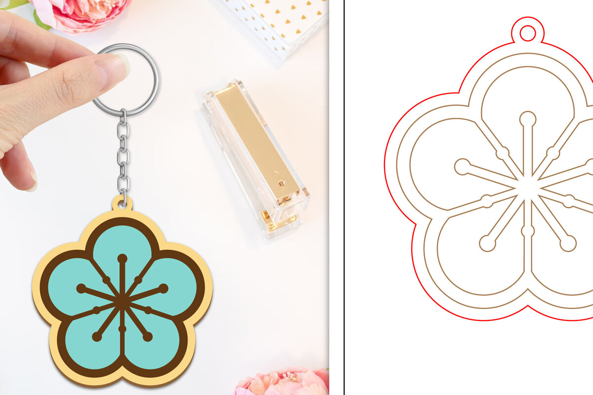 Intra απο ξύλο plywood  Χρώμα wenge 3mm-4mm πάχος - Μπρελόκ Λουλούδι Κοπή Laser | Μπρελόκ Δίασταση 4x4 cm INTRAFABR-123747789